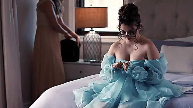 Energized lesbians strip nude to eat one another in a softcore play