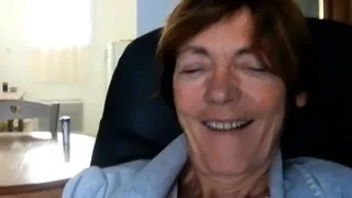 nerdy skinny blond granny Annie with cucumber smiling and su