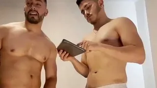 Amazing muscled gay hunk reveals his weiner on bed