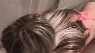 College teen babe feeds on huge hog