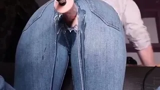 Machine Dick through her Jeans makes Mom Cream so Hard