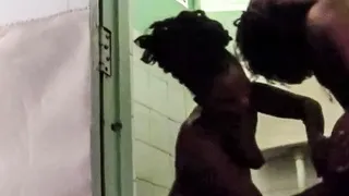 Amateur lesbian makeout in public shower