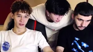Three handsome gay hunks having wild group sex