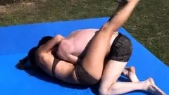Femdom mixed wrestling fight outside
