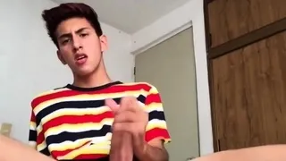 Slim Latin amateur stroking his pecker