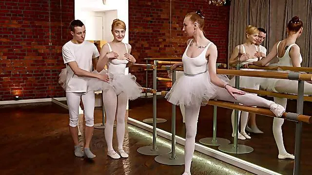 Sweet ballerinas share tasty young dick in fabulous trio on the dance floor