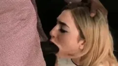Big black cock fills mouth of white teen