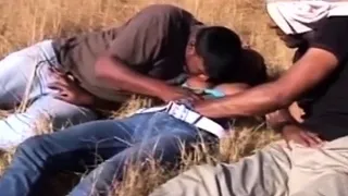 Interracial outdoor hardcore threesome