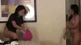 Two girls playing games and stripping