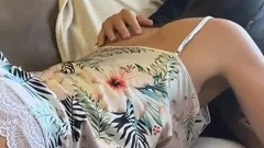 Lick my Shaved Teen Pussy as I drink my morning coffee