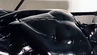 Latex slut solo anal masturbation