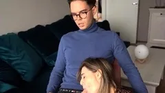 Watching Porn While Stepsis Sucks My Cock Cum On Tits