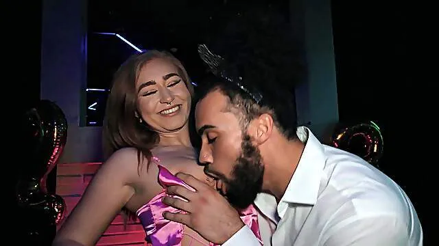 Sensual babes throat the dick together then they fuck in insane outdoor club party