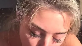 Skinny blonde and brunette suck big cocks and take facials