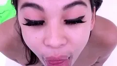 Cute brunette slips cock deep her throat at audition