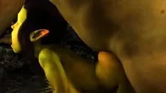 Extreme monster plays with a hot female goblin outdoor