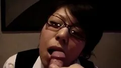 Japanese glasses girl blowjob and fuck