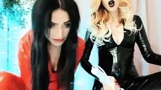 Pale blonde and tanned brunette lesbians toying and licking