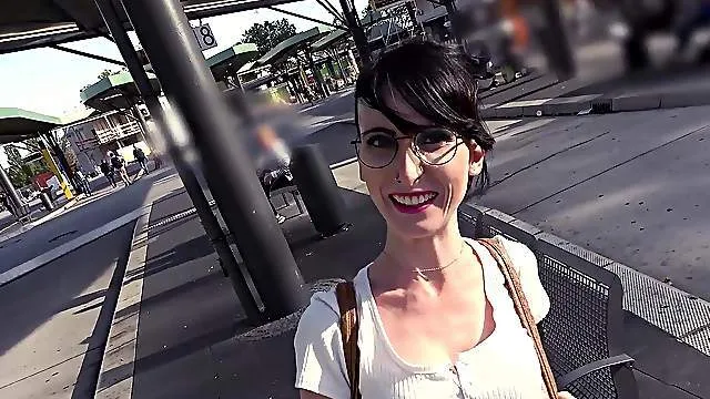 Brunette amateur strips for cock in public XXX action