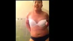 Amateur Chubby Pinay MILF in glasses teasing in bathroom