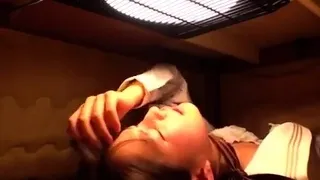 Japanese teen in schoolgirl uniform stripped