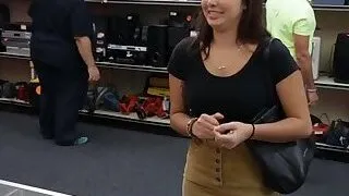 Beautiful coed flashes her tits and ass and gets fucked