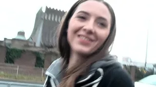 Naughty brunette teen babe Leyla pissing outdoors