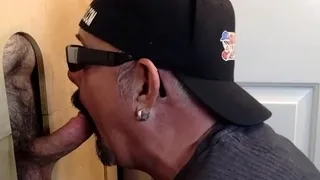 Mature DILF deepthroats gloryhole dick for cum