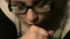 Gamer girl gives blowjob with facial