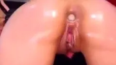 Anal dildo belly bulging