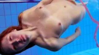 Katka Matrosova swimming naked alone in the pool