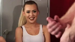 UK voyeur duo film JOI sub in gym locker room