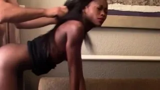 Black amateur babe in interracial casting