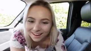 Stepsister Aria Banks masturbates and sucks cock in car