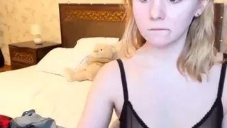Blonde teen camgirl in seethrough bra