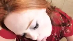 Beautiful redhead stepmother gives a nice POV blowjob