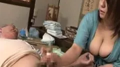 Big boobs and young pussy for lucky old man