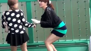 Asian ladies pee outdoors in public
