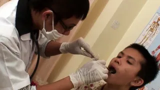 Twink asian jizzes after barebacked by doctor
