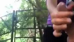 Public park outdoor handjob