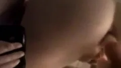 Teen films herself cum on phone