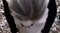 Outdoors BJ with cum on face and tiny tits