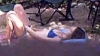 Hot teen caught fingering outdoor by a peeper