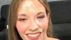 Hot teen Angel gets a pearly cum river on her sweet face