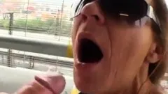 mature wife sucking cock in a parking-lot