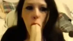 Crazy chick shoves a dildo balls deep down her throat DTD