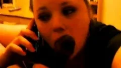 Cheating Wife on Phone With Husband While Sucking a BBC
