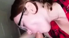 Big Glasses Swallows A Mouthful Of Cum