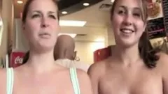 Teens flashing their tits in Pizza place