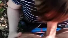 Cheating wife sucks my cock in the woods!